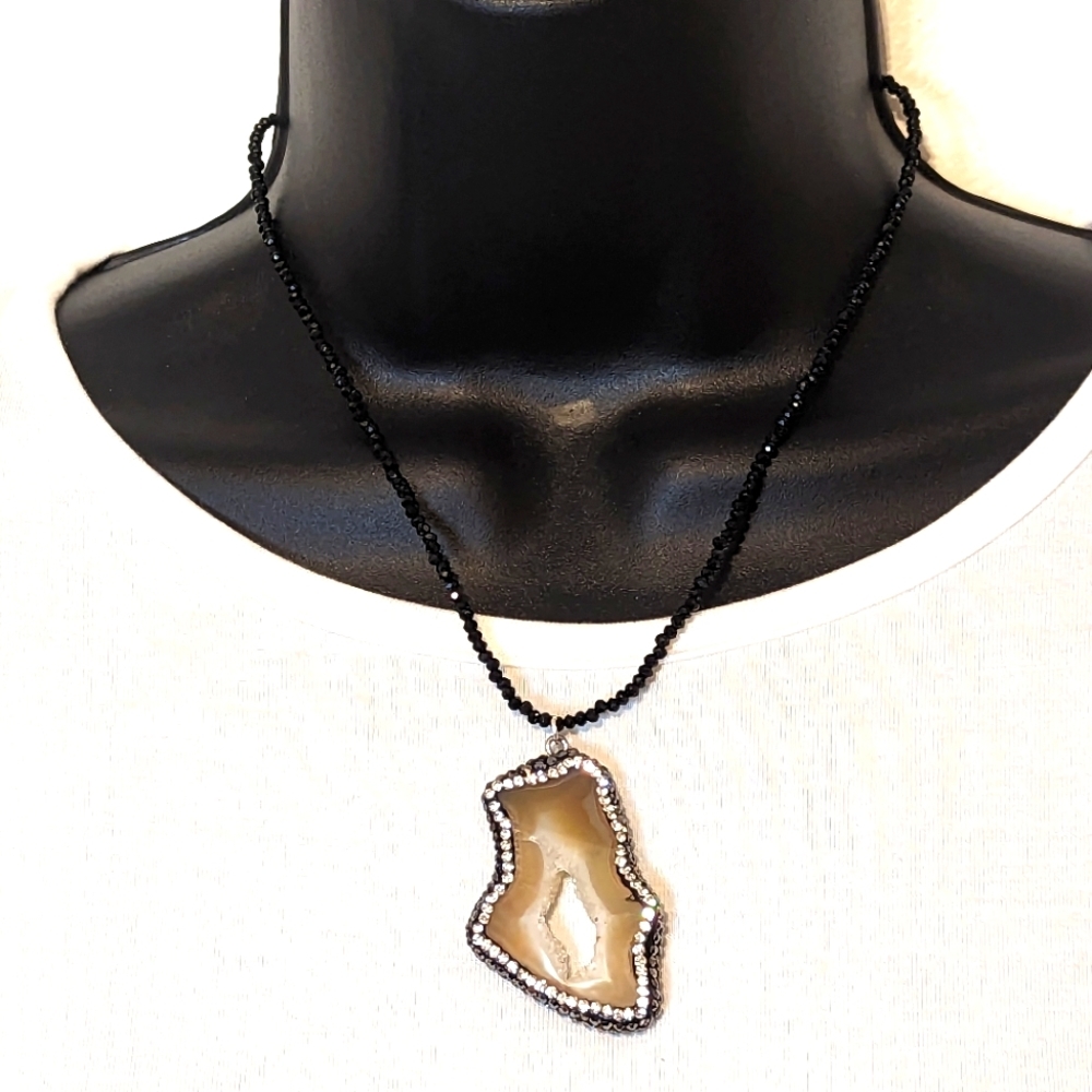 Beaded Stone Pendant Necklace